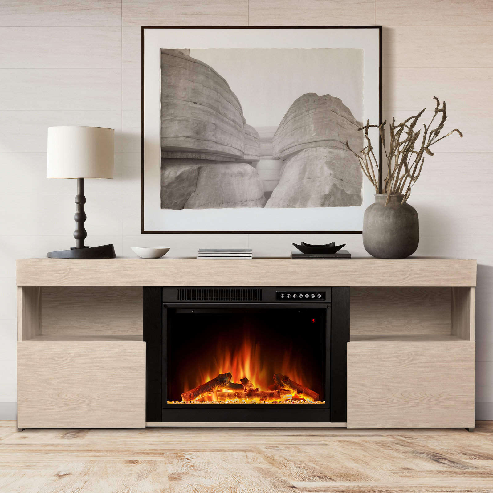 COWSAR TV Stand for TVs up to 60" with Electric Fireplace with Remote